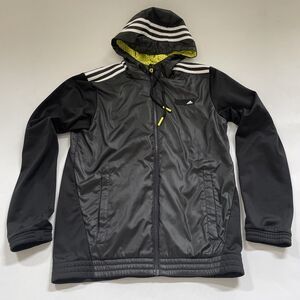 Adidas Windbreaker Jacket Mens Small Lined Wet Look Coat Training Track Hooded‎